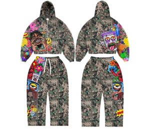 Ensemble sweat à capuche et pantalon camouflage pour homme, fabriqué sur mesure, 100 % coton, tricoté, technique brodée, style décontracté, idéal pour l'hiver - Product Image 1