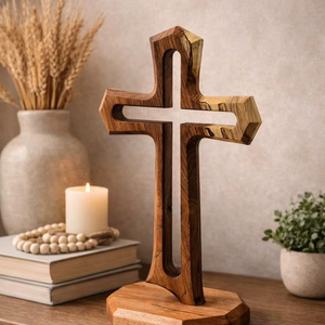 Cruz biselada de madera clara - Product Image 1