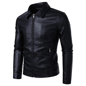 Veste moto en similicuir noir, col rabattu, fermeture éclair, manches longues, vêtement d'extérieur décontracté pour l'automne - Product Image 1