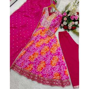 Vestido de diseñador Anarkali con impresión digital que incluye Pent y Dupatta-para ropa india y pakistaní - Product Image 3