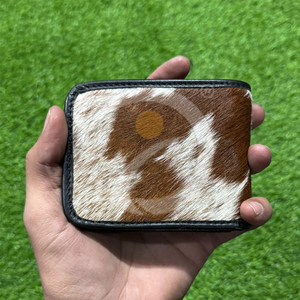 Premium Western Cowhide Leather <b>Wallet</b> Handmade Mens Compact <b>Money</b> Holder With Rustic Fur Surface - Product Image 1