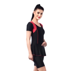 Robe de sport et de natation personnalisée à rayures, 2 pièces, respirante, séchage rapide, en polyester et élasthanne, à manches courtes, avec demi-legging intégré, pour le fitness et la natation - Product Image 3