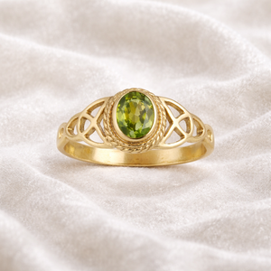 Bague en laiton avec péridot vert ovale facetté, taille fixe, élégante, sertie d'une monture marine, faite à la main, design de bijoux pour femmes - Product Image 5