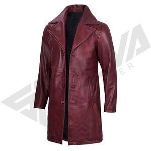 Men's Regular Burgundy Genuine Leather Waterproof Varsity Bomber Jacket Turn-<b>down</b> Collar Zipper Closure Front Outdoor Winter - Product Image 3