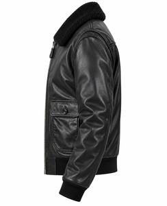 Men's Black Genuine Leather Cow Skin Bomber <b>Jacket</b> <b>Sherpa</b> <b>Lined</b> Breathable Zipper Closure Moto Style Winter Wear - Product Image 4