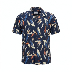 Chemise pour homme, coupe ajustée, en coton et bambou, imprimée, manches courtes, boutonnée, décontractée, légère, été - Product Image 1