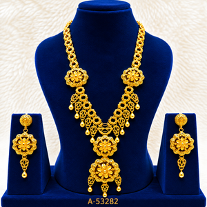 MOLL JEWELLERS Juego de Collar y Pendientes Florales de Aleación de Zinc Chapado en Oro con Circonita para Mujer, Joyería Clásica para Boda A-53280 - Product Image 2