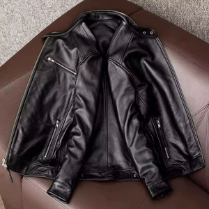 Veste bomber en cuir véritable noir jais pour homme, de haute qualité, sur mesure, avec fermeture éclair et col rabattu, élégante, 100% coton, écologique - Product Image 5
