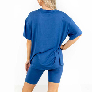 Summer outfits women t shirt and short <b>sets</b> summer <b>2</b> two <b>piece</b> woman blank biker short solid color <b>white</b> striped new design <b>set</b> - Product Image 2