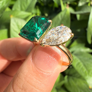 Anillo de Compromiso y Boda de Alta Calidad con Diamante Cultivado en Laboratorio de 3.30 Quilates, Corte Esmeralda en Forma de Pera, Chapado en Platino y Oro Blanco, Precio de Fábrica - Product Image 6