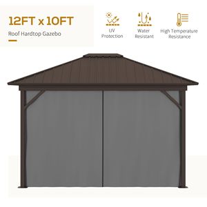 Gazebo Elegante con Tetto Rigido in Metallo 3,6x3m, Struttura in Legno, Tende e Zanzariere, Padiglione Permanente - Product Image 4