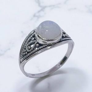 Anillos Delicados de Plata de Ley 925 con Turquesa Natural Redonda y Piedra Lunar Arcoíris, Precio al por Mayor, Joyería de Plata - Product Image 2