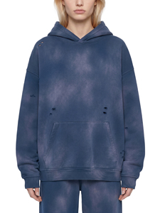 Sudadera con Capucha Unisex Extra Grande, Transpirable, para Invierno, Color Azul Sólido Lavado, 100% Algodón, Felpa, Manga Larga, Informal - Product Image 1
