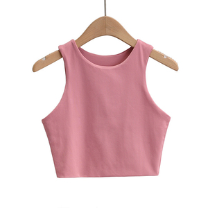 Top Corto de Punto sin Mangas con Cuello Redondo para Mujer, Color Sólido, Informal, Transpirable, de Spandex y Poliéster - Product Image 4