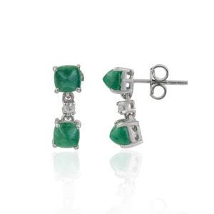 Handmade 925 Sterling Silver Natural <b>Emerald</b> & Diamond <b>Studs</b> Drop Earring For Women's Party Wear Accessories - Product Image 3