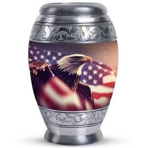 Patriotic US Flag Flying Eagle Pattern <b>Aluminium</b> Cremation Urn Premium Handcrafted Metal Memorial Funeral <b>Container</b> - Product Image 2