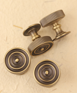 <b>Antique</b> <b>Brass</b> Round Cabinet <b>Knobs</b> Knurled Edge Vintage Furniture Drawer Pull Hardware - Product Image 5