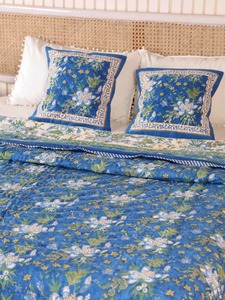 Traditional Blue Floral <b>Quilted</b> <b>Bedding</b> Set 100% Cotton Handmade All-Season Home Decor - Product Image 1