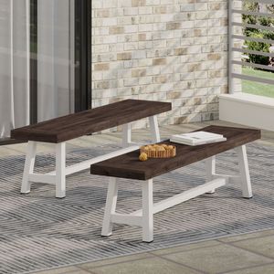 Set di 2 panche da giardino Carlisle per esterni, color marrone scuro sabbiato e bianco - Product Image 3