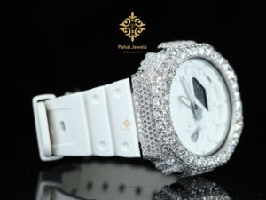 นาฬิกาข้อมือผู้หญิง Pahal Jewels หรูหรา ประดับเพชร หน้าปัดอนาล็อก-ดิจิตอล สายสแตนเลสสีขาว ประดับโมอิสซาไนต์ ขนาด 40 มม. กระจกแซฟไฟร์ - Product Image 2