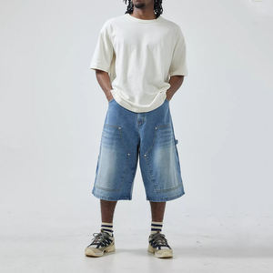 กางเกงยีนส์เดนิมทรงตรงแบบสั่งตัดสำหรับฤดูร้อน ทอผ้าสองชั้นที่เข่า ทรงคาร์เพนเตอร์ ขาสั้นเอวสูง ยูนิเซ็กส์ - Product Image 4