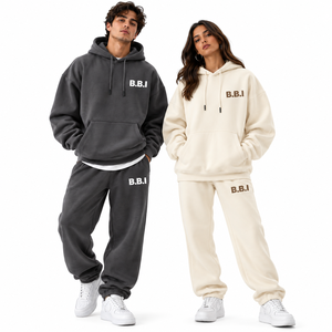 custom couple hoodie tracksuit <b>mens</b> plain black hooded <b>sweatshirt</b> sweatpants womens cream off <b>white</b> fleece hoodie joggers suit - Product Image 6