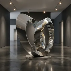 Sculpture abstraite moderne en acier inoxydable finition miroir, art décoratif pour hôtel, place publique, jardin, entrée commerciale - Product Image 6