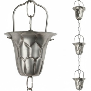 Cadena de Lluvia Akira de Aluminio de Primera Calidad, Acabado en Peltre, Estilo Vintage, Decoración de Jardín, Fuente de Agua Metálica para Exteriores - Product Image 1