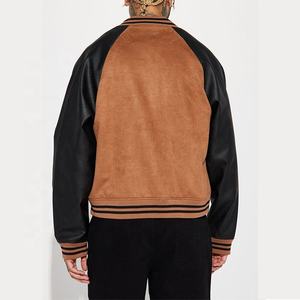 Oem Suede Main Fabric Pu Leather Sleeve Snap Button Closure Ribbed Neck Bottom Varsity Jacket for Men - Product Image 4