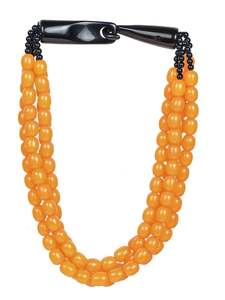 Orange Round <b>Resin</b> Natural Pearl Beaded Heart Cut Diamond Fashion Party Multilayer Necklace for Unisex - Product Image 3