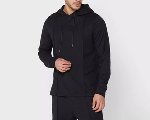 Ensemble de sweat-shirts à capuche pour homme, couleur unie, tissu en molleton français, vêtements décontractés d'automne, noir - Product Image 6