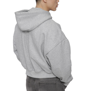 Cotton Oversized Drop Shoulder Full Zip Men Hoodie Solid Colour Hooded French Terry Sweatshirt Casual Style Winter Wear - Product Image 4