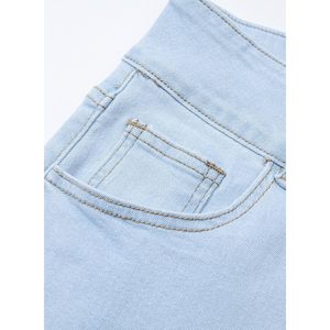 2025 femmes taille haute botte coupe jean Stretch jambes droites petit ami Denim pantalon avec poches bleu clair taille 4 court - Product Image 1
