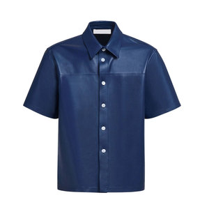 Wholesale Men's <b>Half</b> Sleeve Leather <b>Shirt</b> Custom Logo Solid Loose Fit Stand Embroidered Breathable Plus Size Casual Wear <b>Shirt</b> - Product Image 1