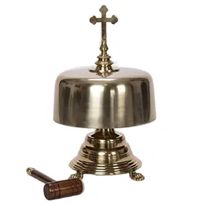 Top Selling Anti Slip Bell Decorative Style Solid Brass Religious Service Church Gong/Bell & Mallet Wholesale Supply From India