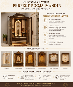 Mandir de Luxe en Bois et Verre Fait Main pour Salon, Temple Traditionnel de Designer pour Diwali avec Éclairage LED et Rangement - Product Image 4