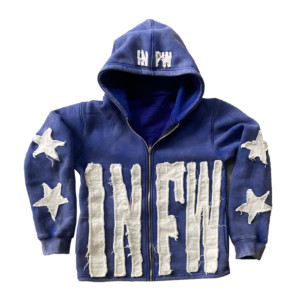 Sudaderas con Capucha Bordadas para Hombre, Diseño de Estrellas con Parches Desgastados, Corte Regular Premium, Felpa de Poliéster/Algodón, Invierno - Product Image 4