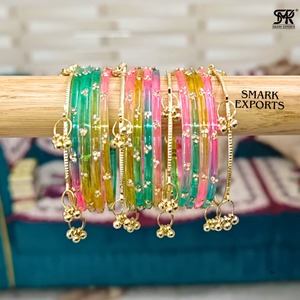Luxury Handmade Gold Plated Kashmiri Multi Color Glass Bangle Set with Ghungroo Traditional Ethnic Fashion Jewelry for Women - Product Image 3