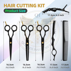 Kit de tijeras para cortar cabello, 9 piezas, juego de tijeras profesionales para cortar cabello, acero inoxidable, para uso doméstico, en salones y barberías, negro y dorado - Product Image 2