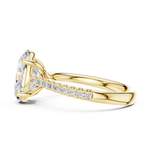 Bague de fiançailles en or jaune avec diamant de laboratoire taille ovale, pavé et sertissage solitaire, bijoux fins pour femme - Product Image 4