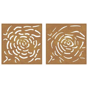 2 pezzi 21.7 "x 21.7" decorazioni murali in acciaio Corten con Design rosa per ornamenti da giardino - Product Image 5