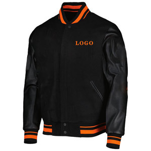 Men's Black <b>letterman</b> <b>jacket</b>/Varsity <b>jacket</b> With PU Leather Sleeves And Front Logo Heat Transfer Printing Casual Autumn Wear - Product Image 3