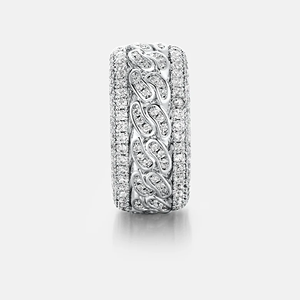 Bague Éternité de Luxe en Moissanite, Or Blanc, Sertissage Pavé, Coupe Ronde Brillante, Bijou de Mariage Unisexe - Product Image 2