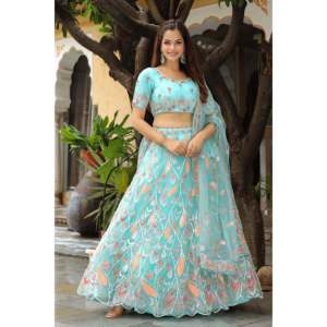 ตาข่ายประดับเลื่อมสีฟ้าสวยงามสำหรับเพื่อนเจ้าสาว lehenga choli กับ dupatta - Product Image 2