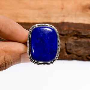 Anillo ajustable de plata de ley 925 con lapislázuli azul, estilo bohemio, hecho a mano, regalo para mujer - Product Image 6