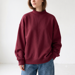 Wholesale Women's Loose Fit Mockneck Sweatshirt 100% Cotton High Quality Custom Clothing Supplier OEM Service - Product Image 1