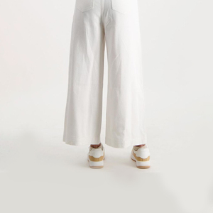 Pantalon en jean de coton taille haute à jambe large, coupe ample, longueur cheville, blanc uni, style décontracté printemps - Product Image 3