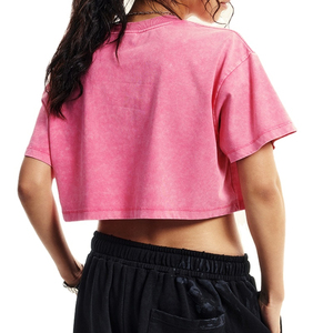 Women's Acid Wash <b>Crop</b> T-Shirt Vintage Oversized Boxy Tee Drop Shoulder Cotton Streetwear Retro Casual <b>Top</b> 2026 - Product Image 4