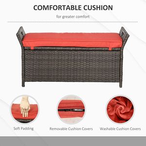 Panca contenitore da esterno in PE rattan da 27 galloni, rossa, in vimini, con ampio contenitore rettangolare e poggiapiedi - Product Image 5