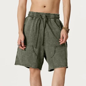 Pantalones Cortos de Felpa Francesa con Logotipo Personalizado, Lavado Ácido, 400GSM, Estilo Vintage, con Bolsillo Utilitario Grande en 3D - Product Image 1